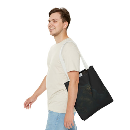 Werewolf tote bag featuring dark Halloween art, perfect gift for horror fans, made by Printify, showing the detailed spooky design.
