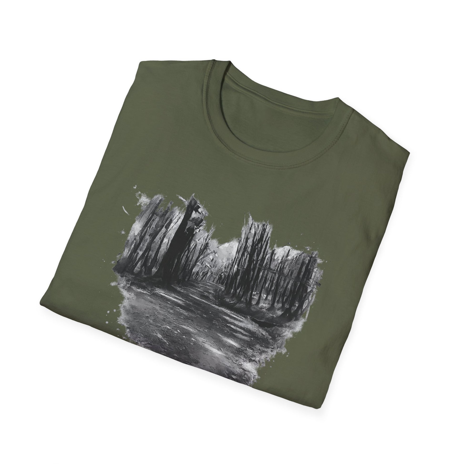 Unisex Softstyle T-Shirt with Abstract Landscape Art, Casual Wear, Gift for Art Lovers, Everyday Fashion, Nature Inspired Tee - TRV