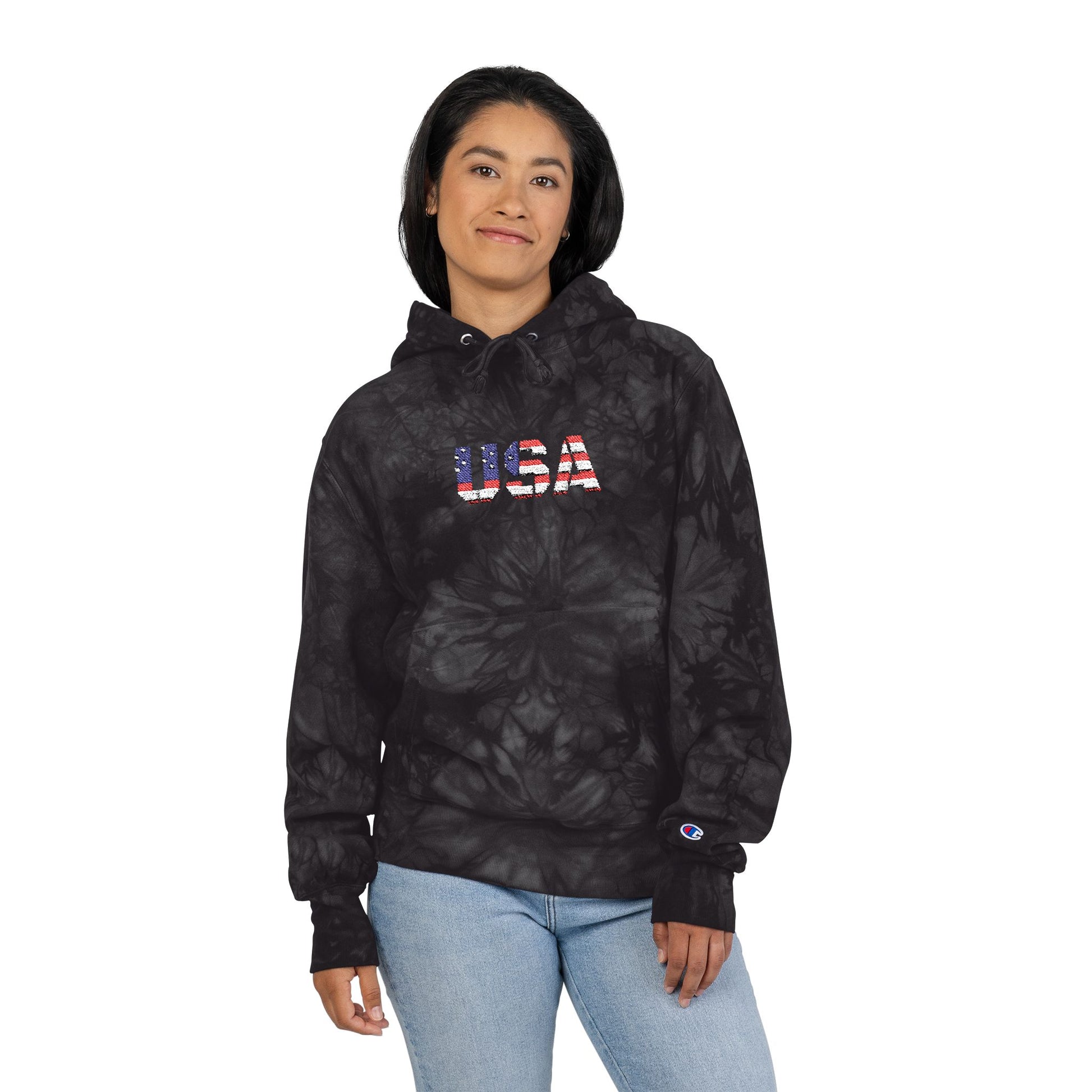 Champion Tie-Dye Hoodie - USA Embroidery, Unisex Hoodie, Trendy Casual Wear, Gift for Him, Outdoor Jacket - TRV