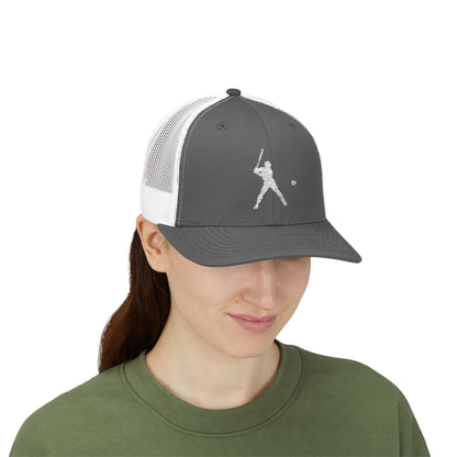 Vintage batter silhouette baseball snapback trucker cap by Printify, featuring classic trucker hat design with adjustable fit.