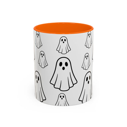 Printify ghost pattern accent coffee mug with Halloween-themed ceramic design, available in 11oz or 15oz sizes.