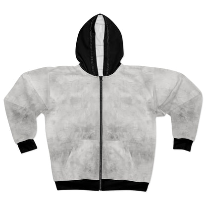 Gray marble tie-dye zip hoodie with all-over print design by Printify, featuring a full-zip front and subtle pattern.
