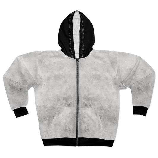 Gray marble tie-dye zip hoodie with all-over print design by Printify, featuring a full-zip front and subtle pattern.