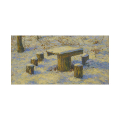 Snowy forest winter landscape canvas wall art, matte stretched print by Printify showing snow-covered trees and serene forest scene