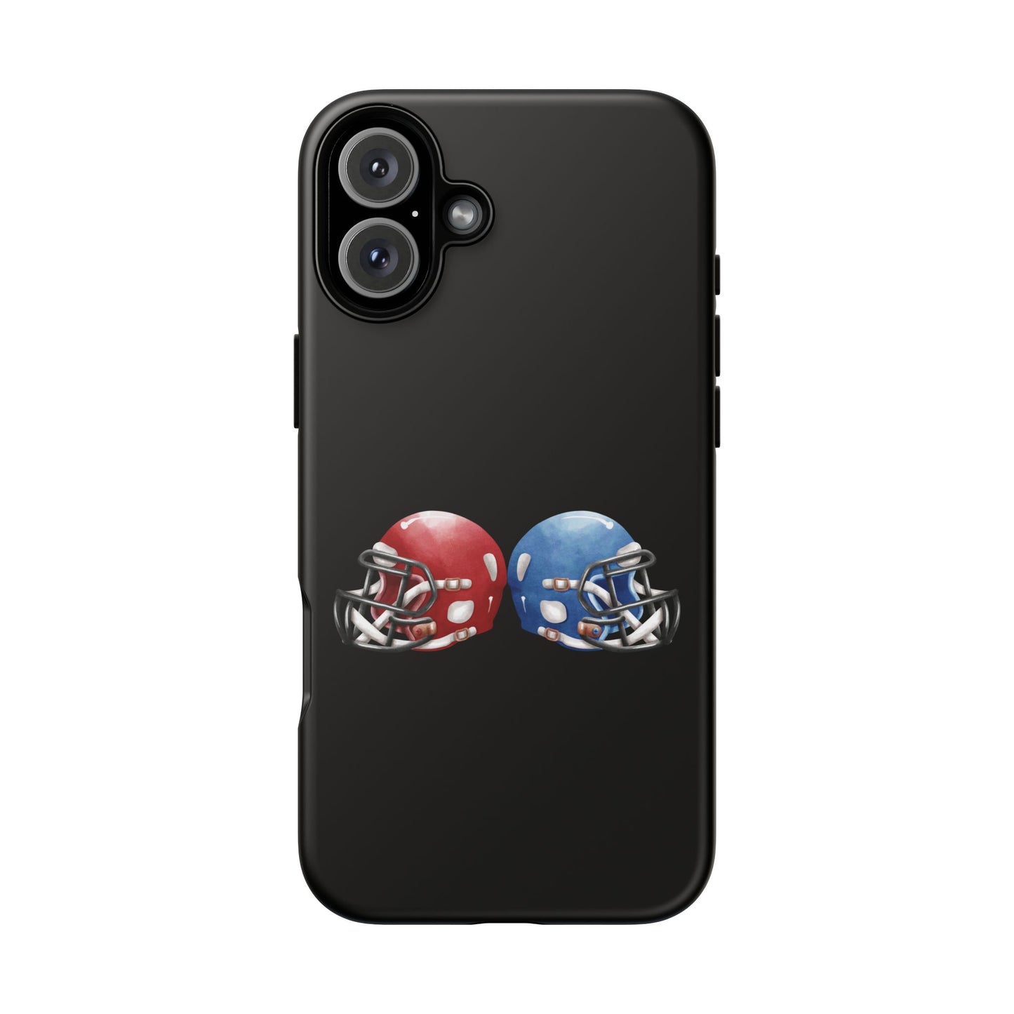 Red and blue football helmet tough phone case for iPhone, protective Printify cover with sporty football design.