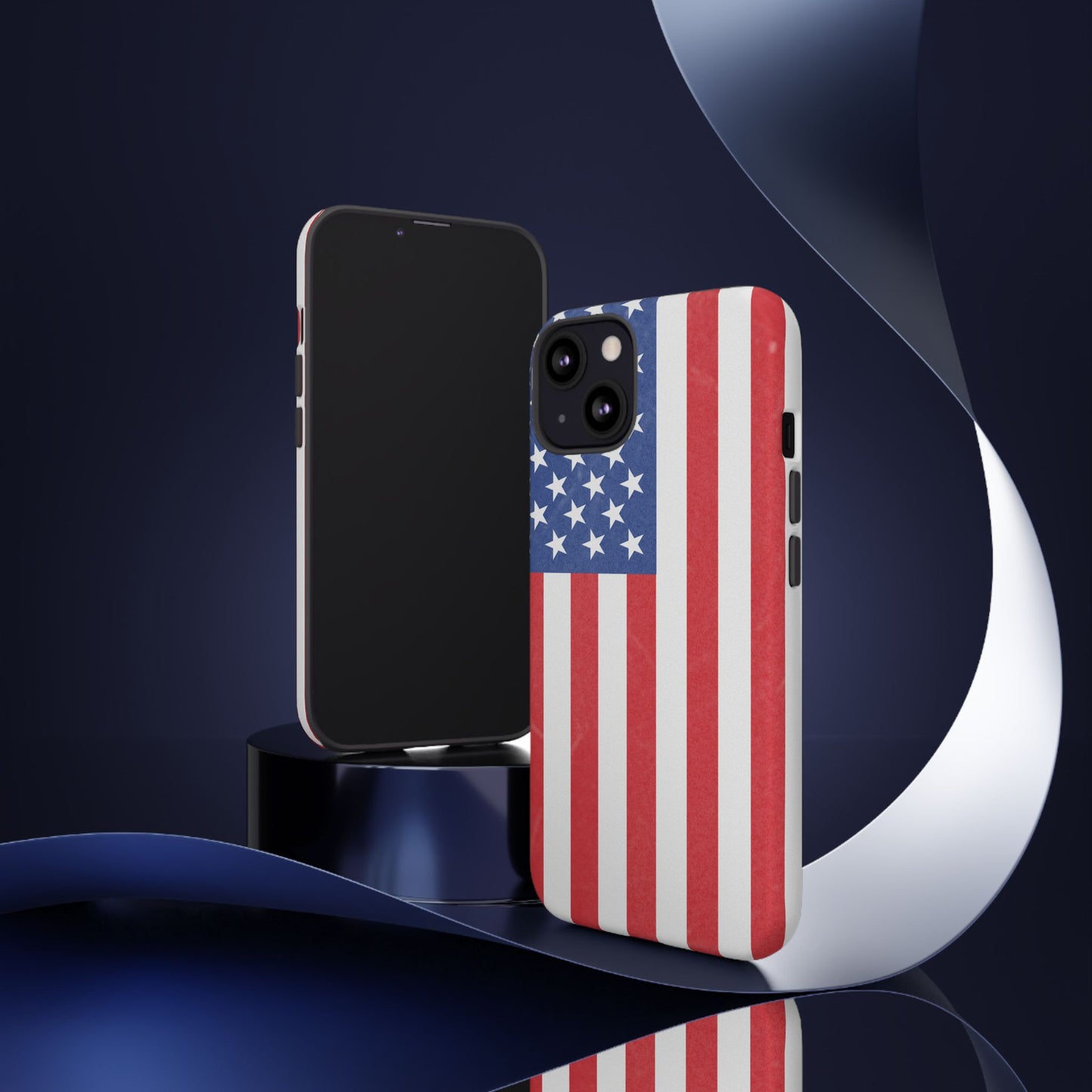 American flag tough phone case by Printify, patriotic protective cover for iPhone and Samsung smartphones.