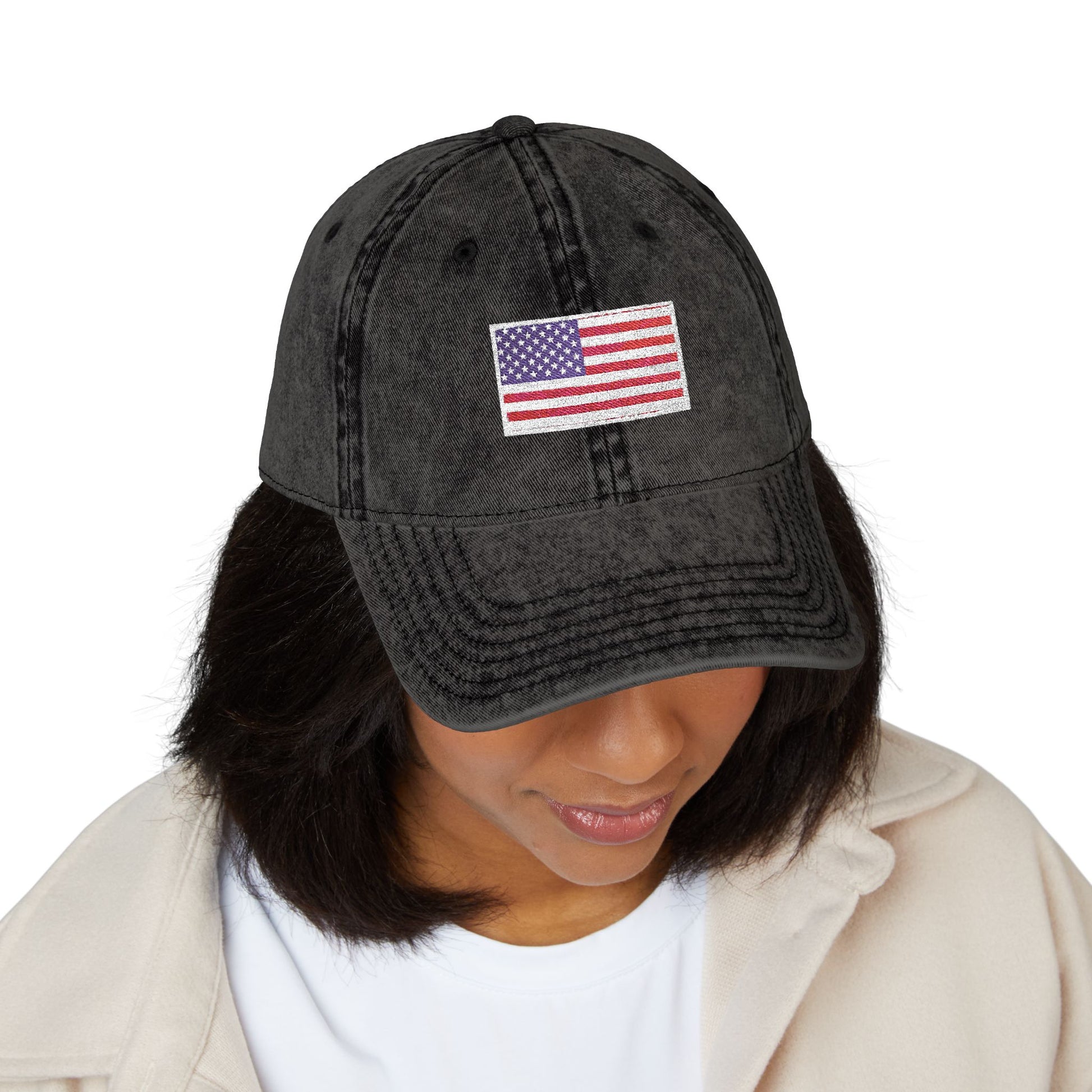 Embroidered Vintage Cap with USA Flag Design - TRV