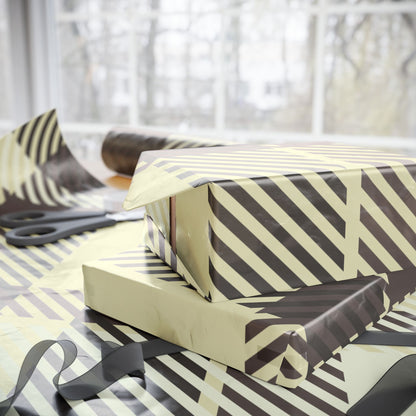 Plaid Stripe Wrapping Paper Roll — Neutral Black & Cream Gift Wrap
