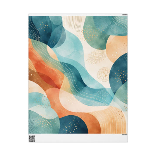 Abstract Wave Wrapping Paper Roll — Teal & Coral Modern Gift Wrap