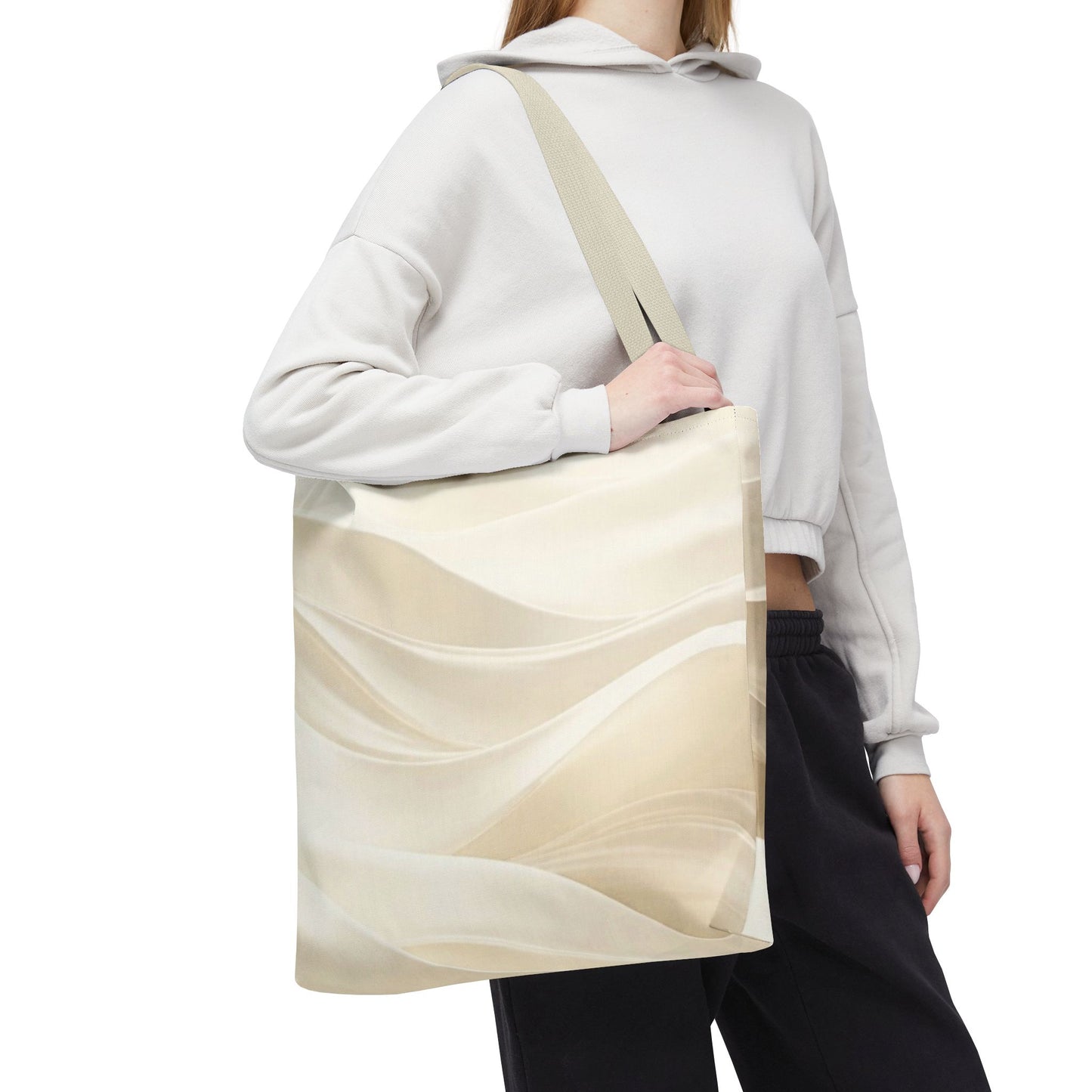 Cream Abstract Waves Tote Bag | Neutral Swirl Pattern
