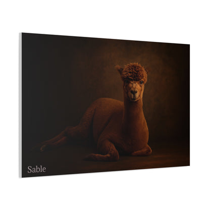 Alpaca portrait on matte canvas print by Printify, featuring a detailed alpaca illustration on a high-quality canvas.