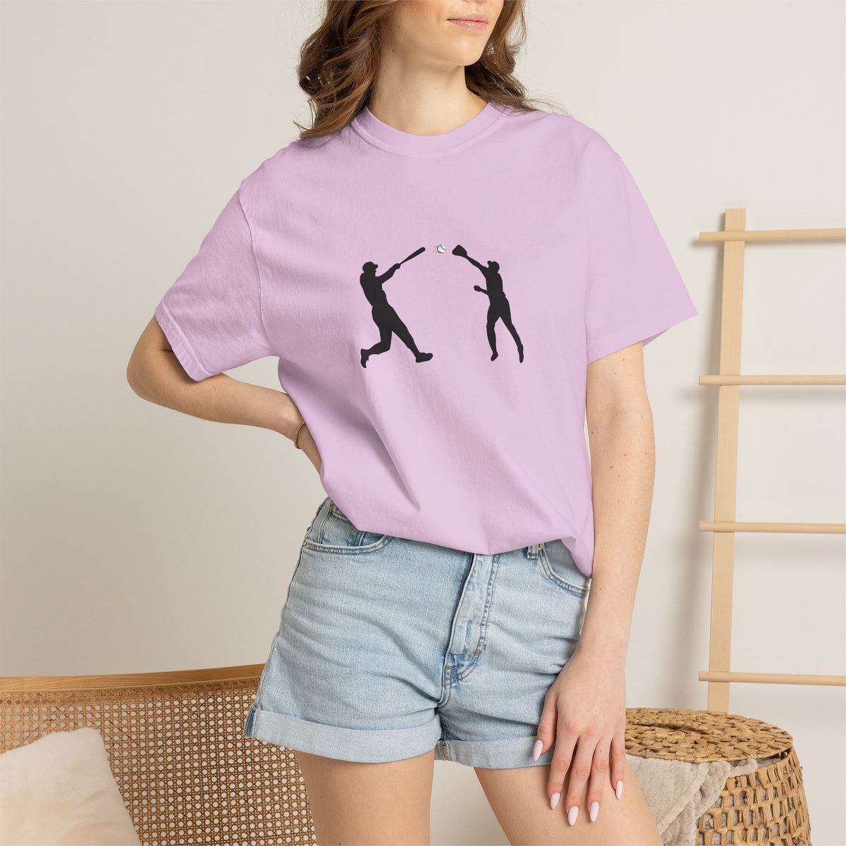 Minimal baseball silhouette graphic T-shirt by Printify featuring a simple baseball player design on a casual tee.