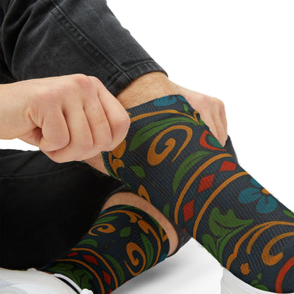 Victorian floral tile sublimation crew socks with all-over floral pattern, designed by Printify for vibrant, patterned footwear.