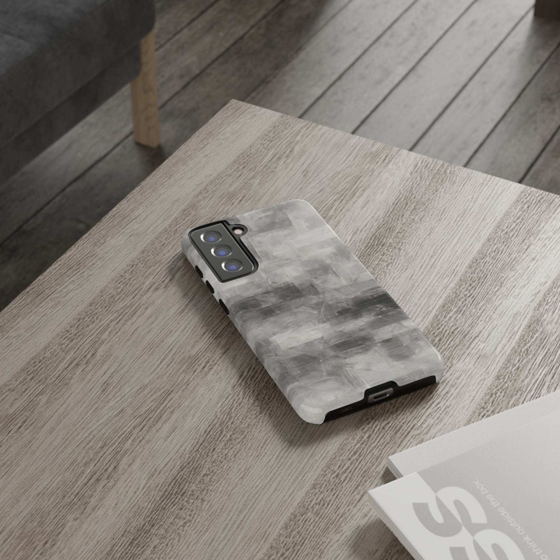 Abstract gray grid iPhone phone case by Printify, tough protective cover with modern geometric design.