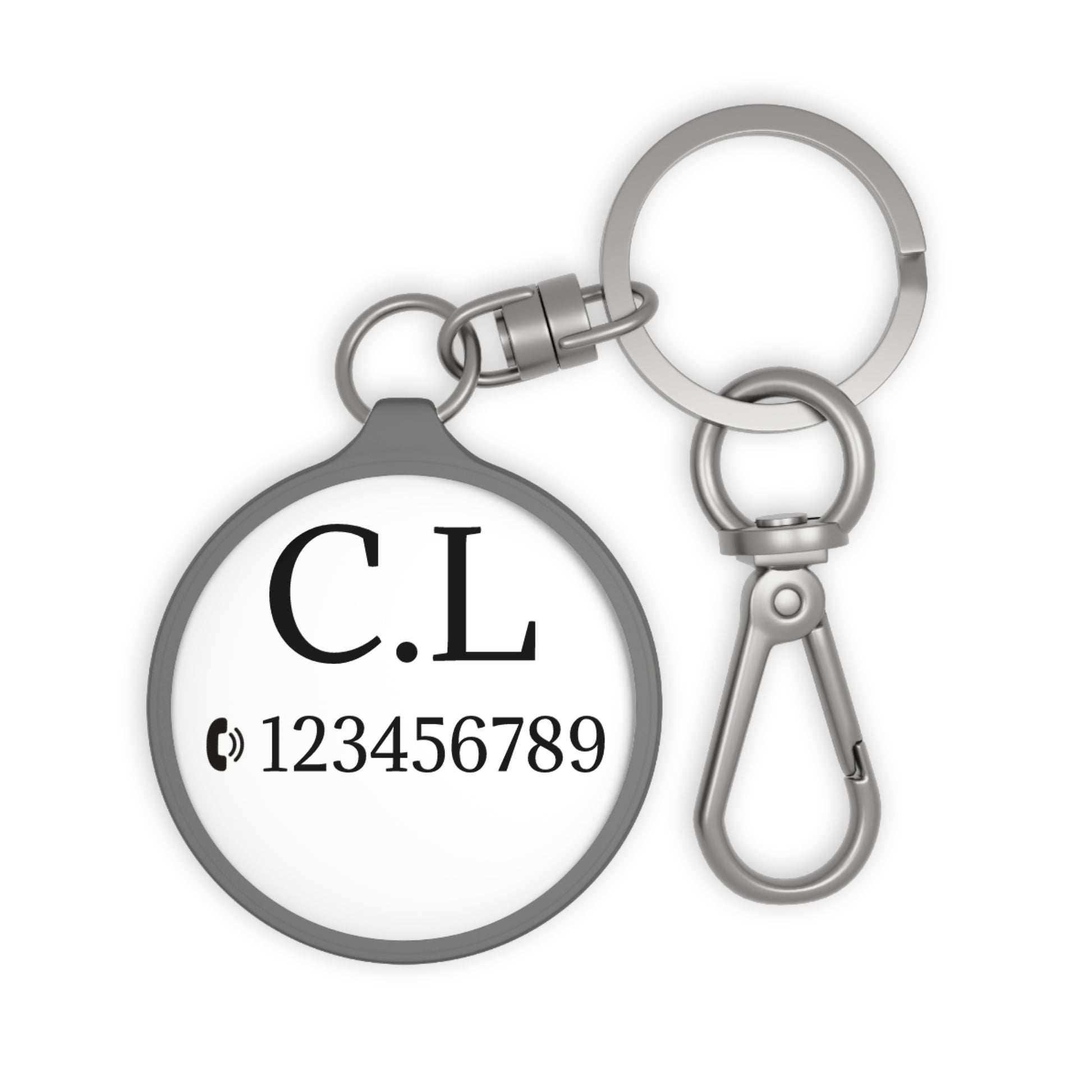 Personalized round keychain with monogram initials, Printify accessories keyring tag, lightweight metal with custom engraved letter.