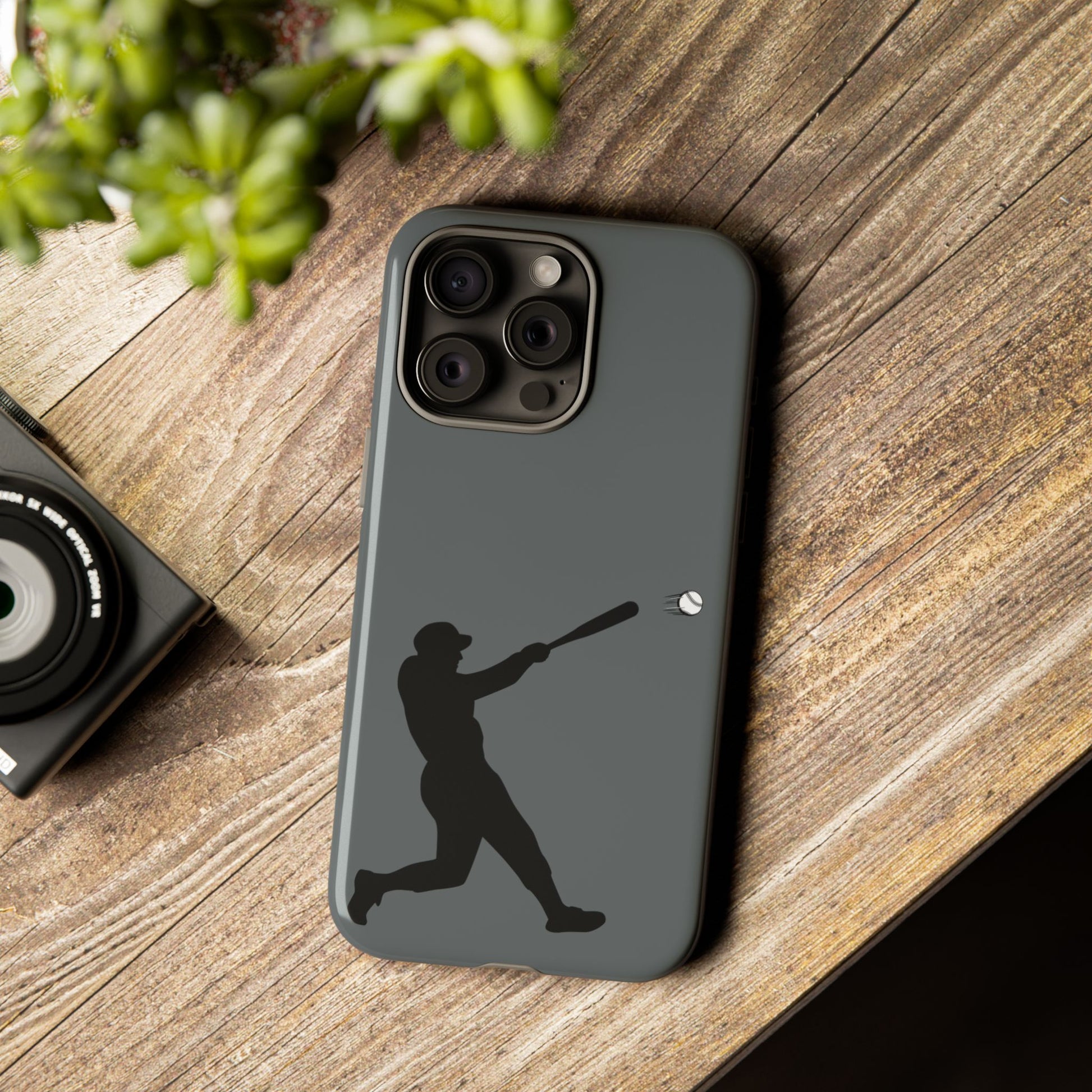 Printify baseball batter phone case, tough protective smartphone cover featuring a baseball player design for fans.