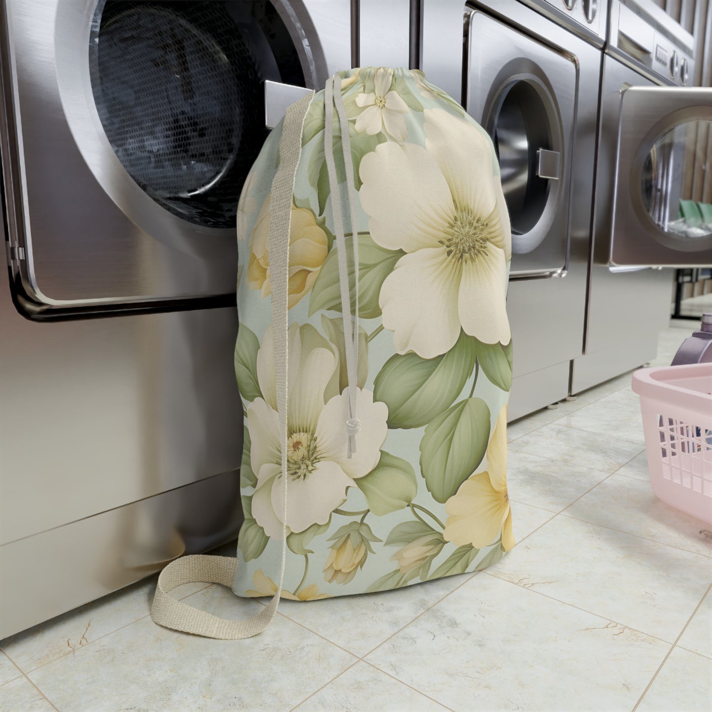 Vintage Yellow Floral Laundry Bag | Canvas Drawstring Wash Bag