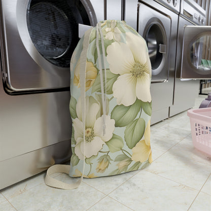 Vintage Yellow Floral Laundry Bag | Canvas Drawstring Wash Bag