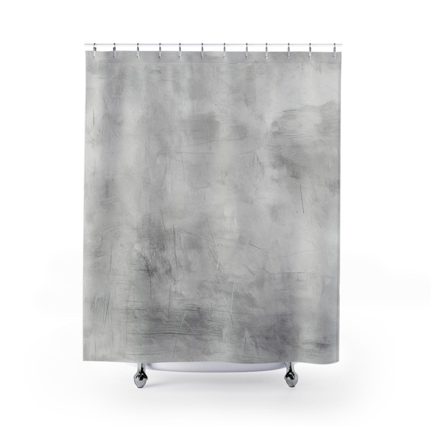 Elegant gray shower curtain by Printify, featuring minimalist design for stylish bathroom decor.