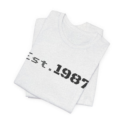 Vintage Est. 1987 T-Shirt by Printify featuring a classic "Born 1987" design on a comfortable cotton tee.