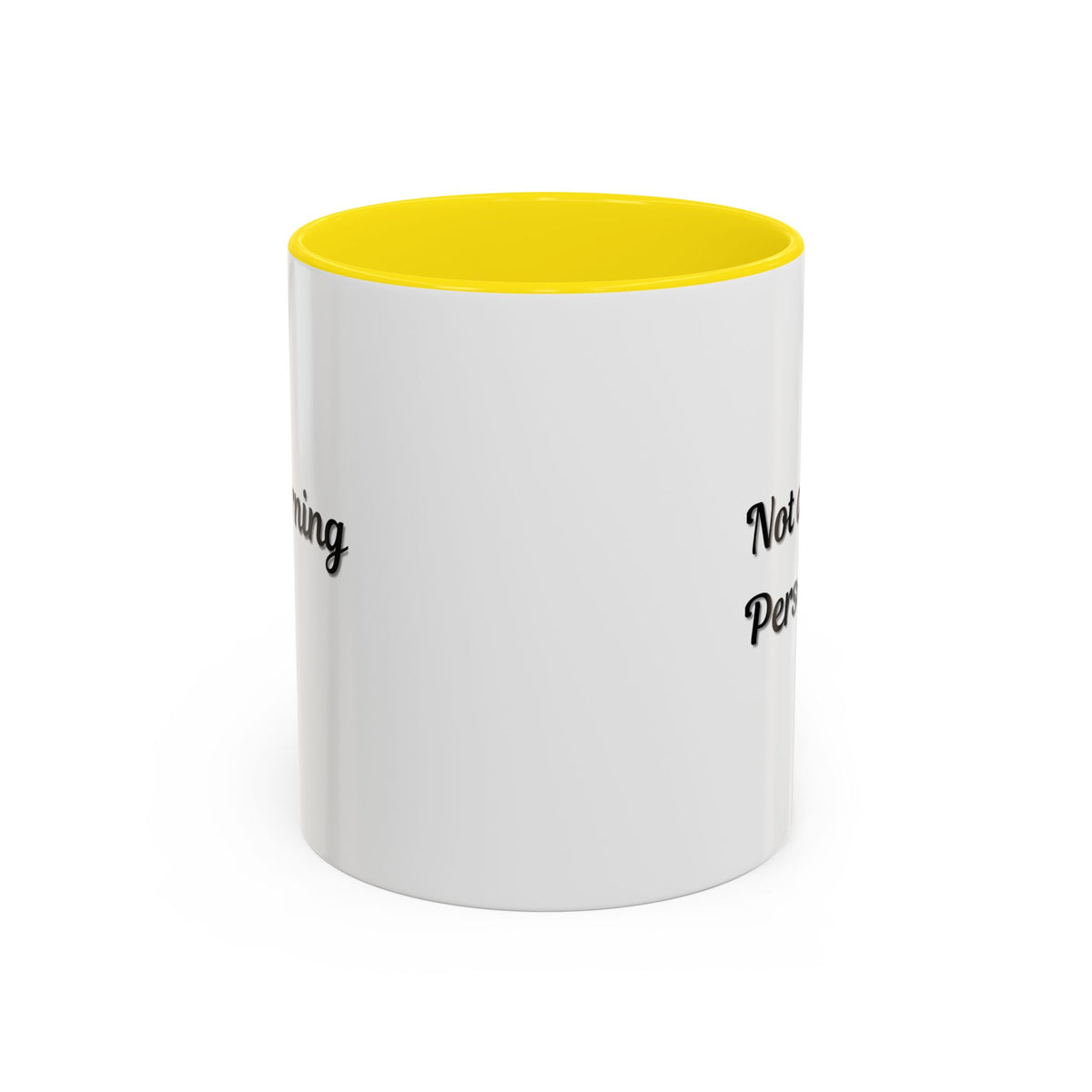 Ceramic mug with "Not a Morning Person" text in black, 11oz size, on a white background, ideal for coffee or tea.