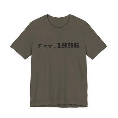 Vintage Est. 1996 T-shirt by Printify featuring classic design, perfect birthday gift for those born in 1996, casual unisex tee.