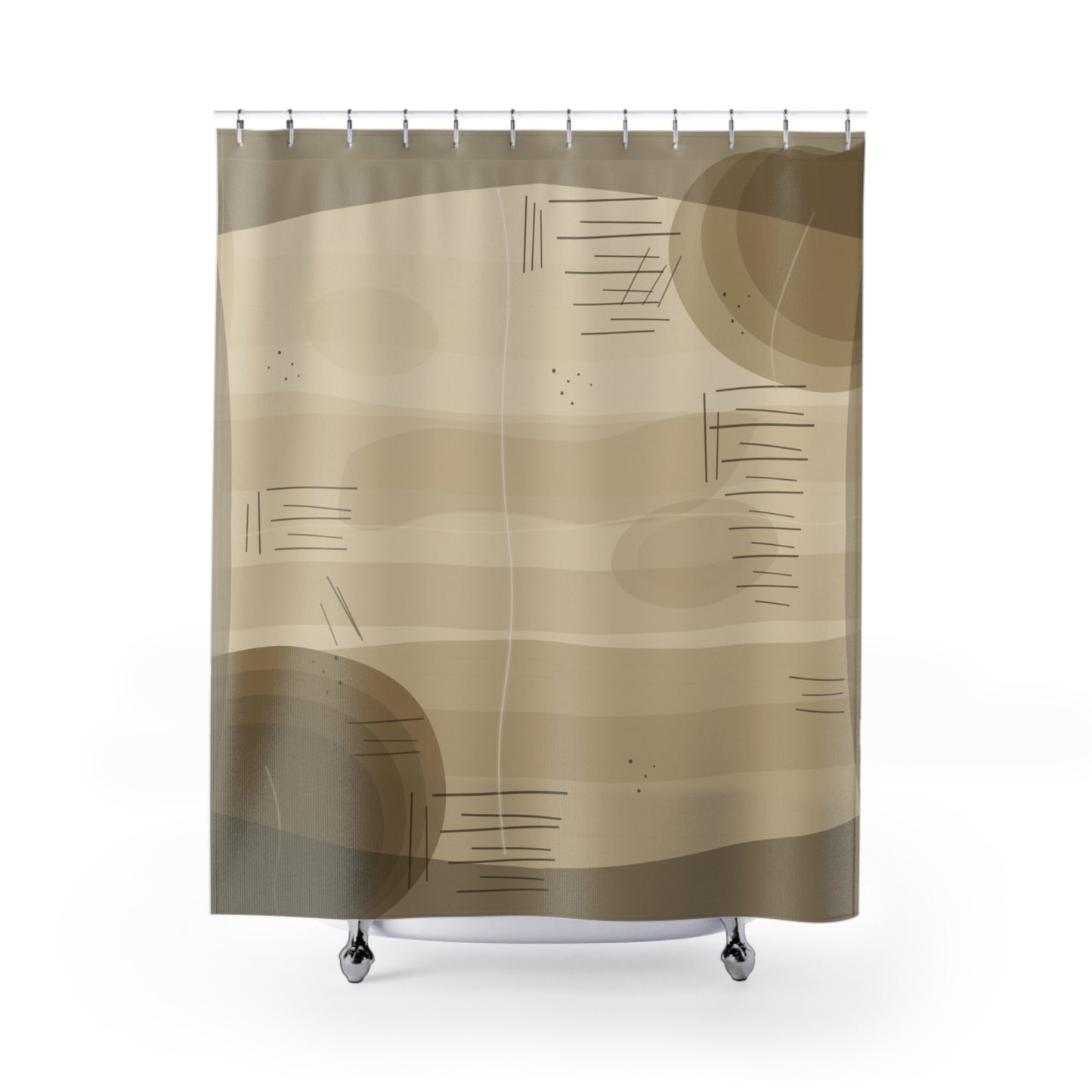 Abstract Neutral Waves Shower Curtain | Minimal Beige Geometric Bathroom - TRV