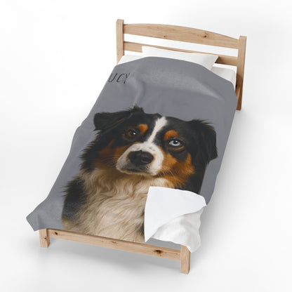 Personalized Aussie Dog Portrait Blanket | Velveteen Plush Blanket