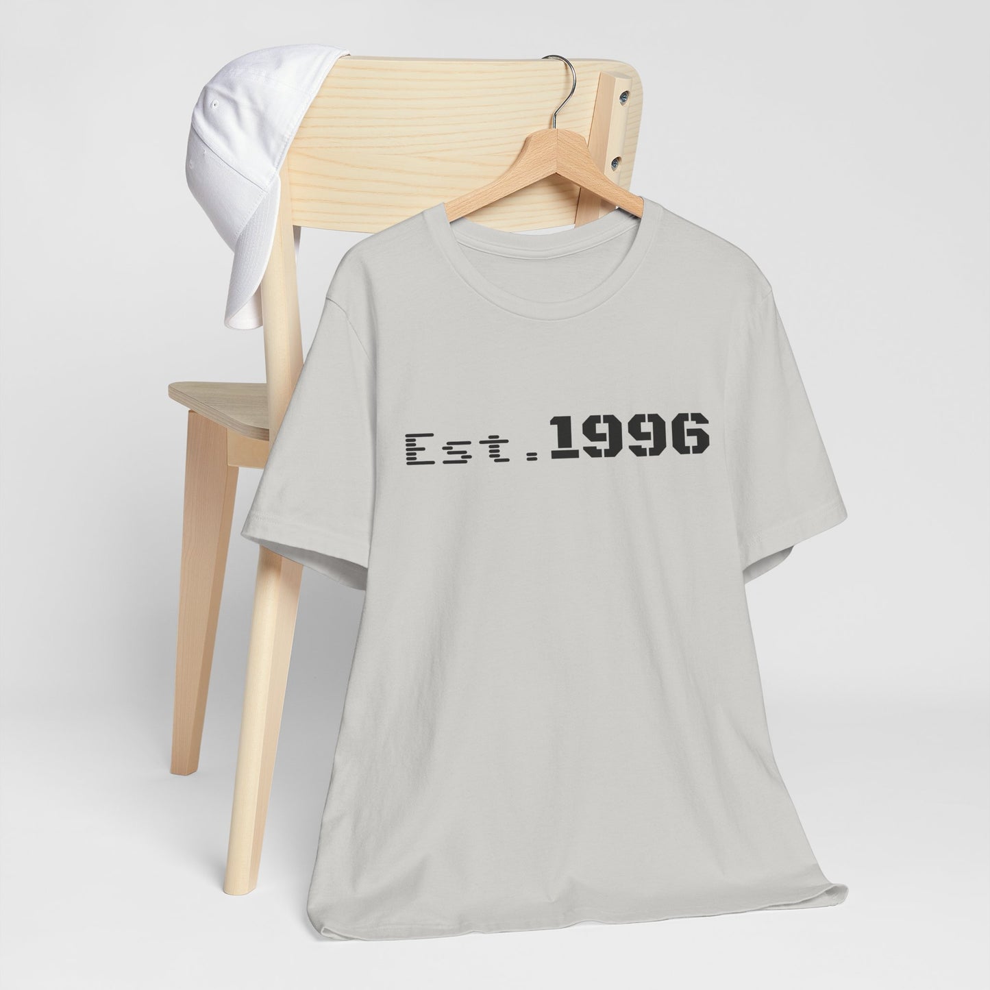 Vintage Est. 1996 T-shirt by Printify featuring retro design, perfect for birthday gifts and celebrating birth year.