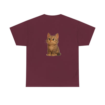 Cute brown kitten graphic on a Cat Lover T-Shirt by Printify, showcasing a cozy feline design perfect for cat enthusiasts.
