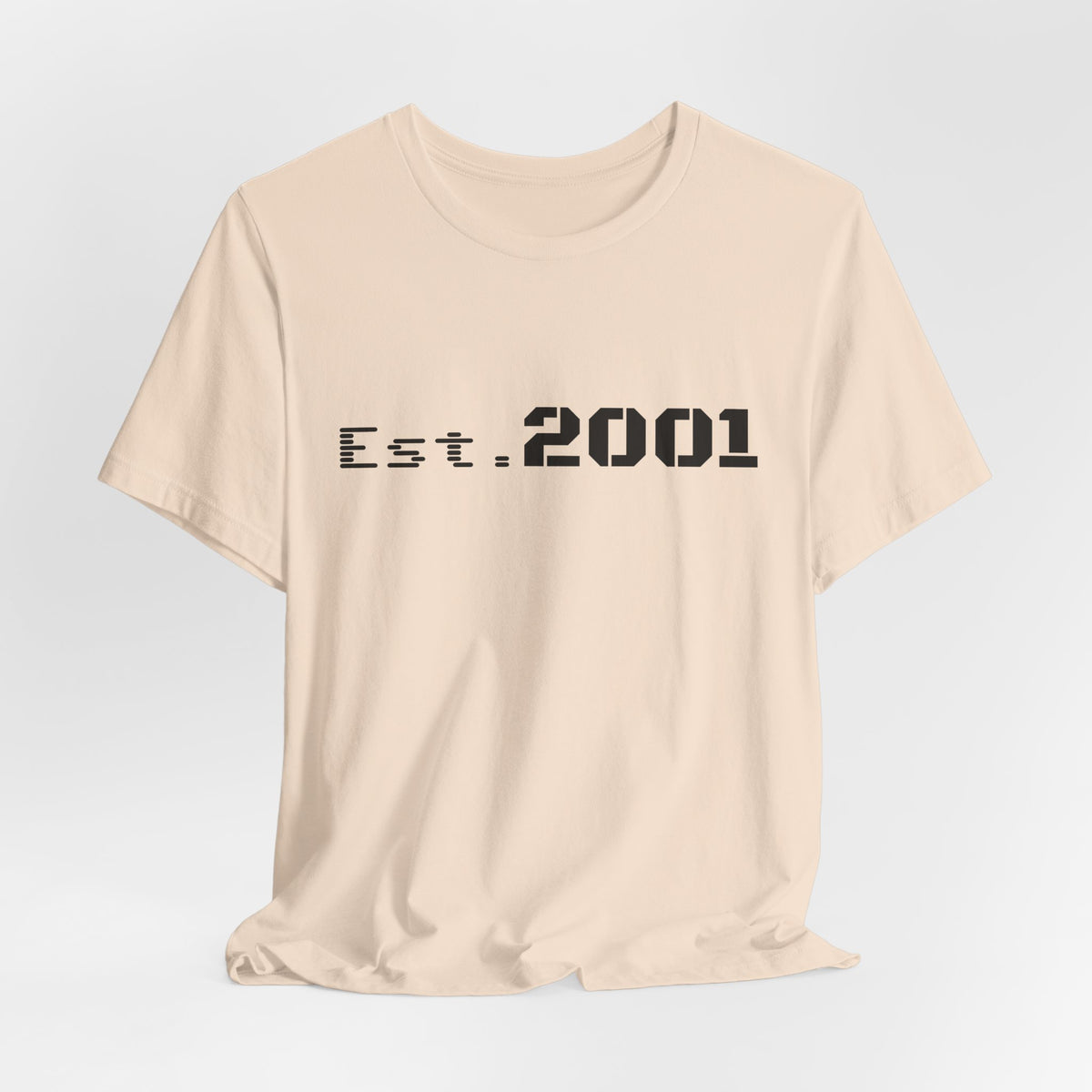 Retro minimalistic Est. 2001 graphic T-shirt by Printify featuring a clean birthyear design on a casual cotton tee.
