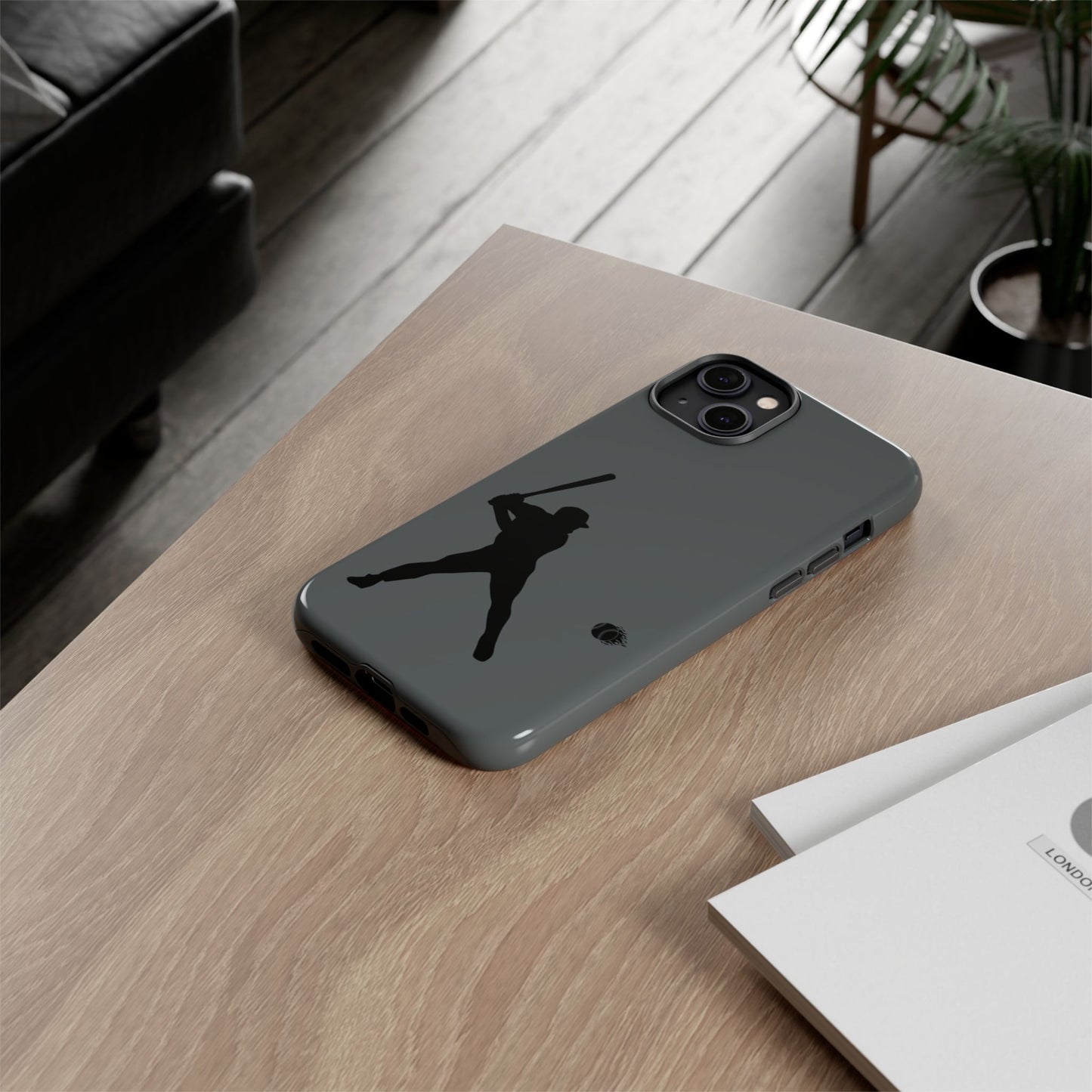 Black baseball silhouette tough phone case for iPhone, protective sporty design by Printify with rugged construction.
