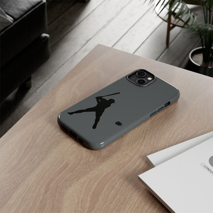 Black baseball silhouette tough phone case for iPhone, protective sporty design by Printify with rugged construction.