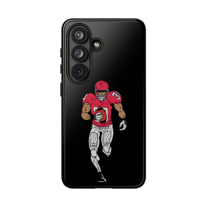 Black football player tough phone case for iPhone, protective sports design by Printify, featuring a dynamic athlete graphic.