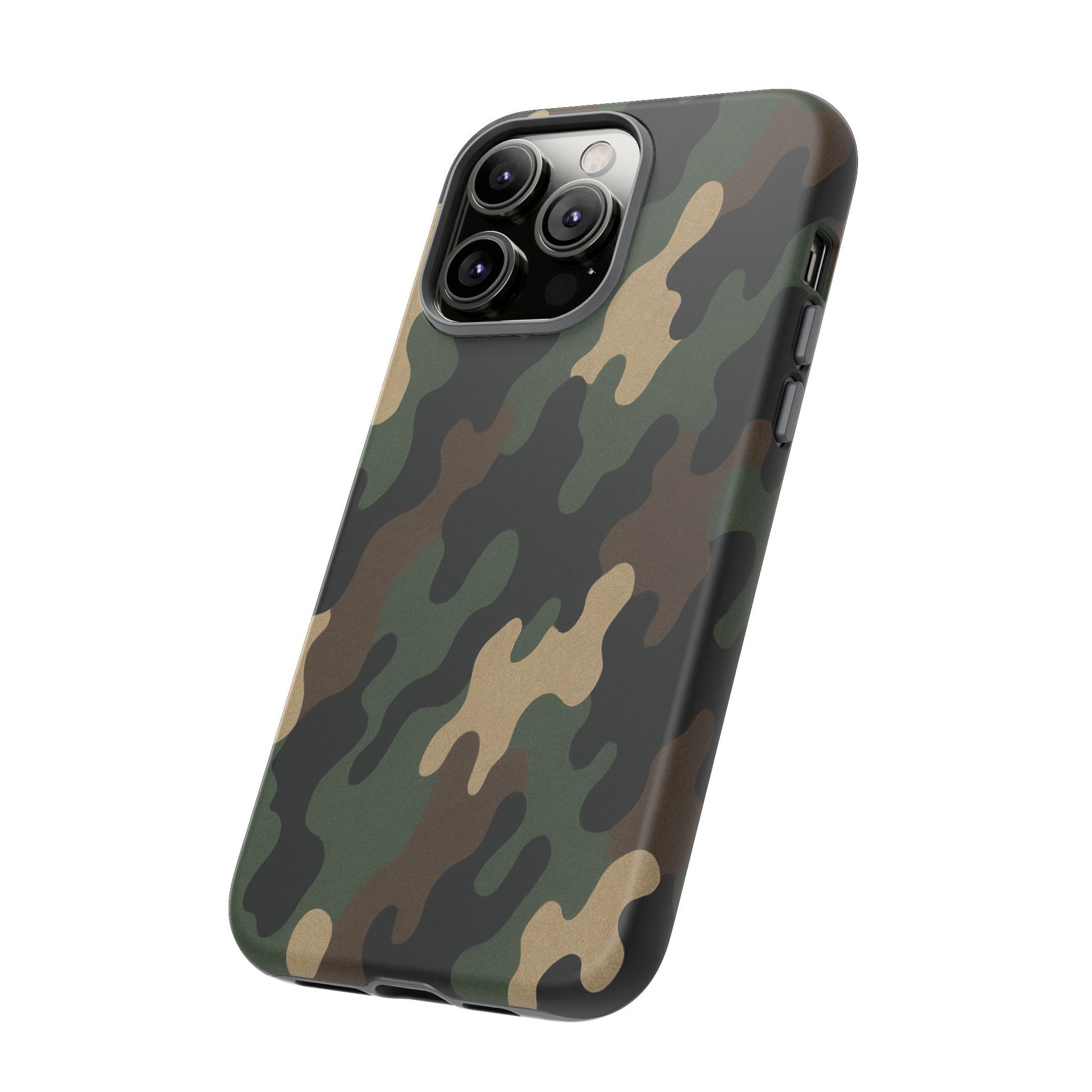Camouflage tough phone case for rugged protection, featuring a camo print and durable design from Printify.