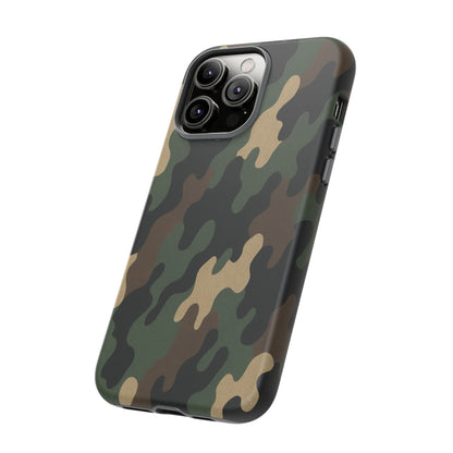 Camouflage tough phone case for rugged protection, featuring a camo print and durable design from Printify.