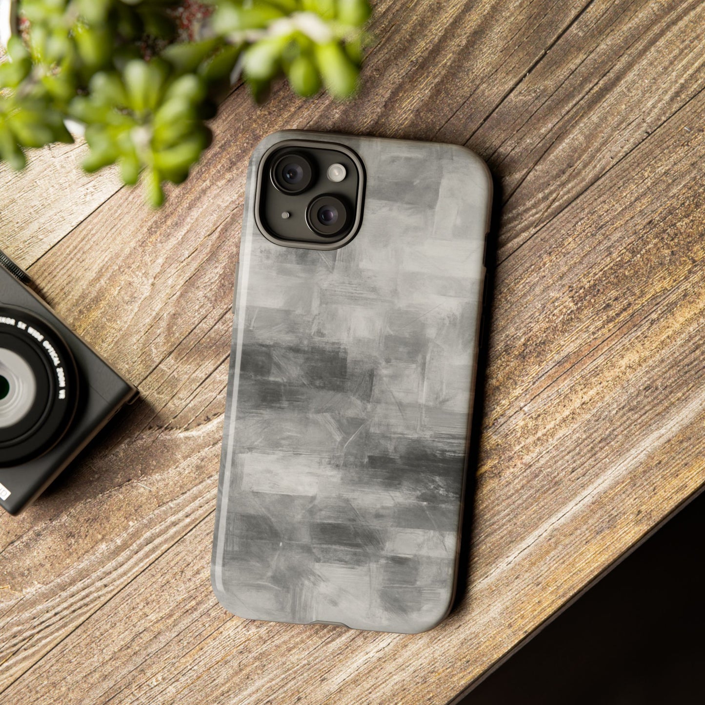 Abstract gray grid phone case for iPhone, tough protective cover from Printify with modern geometric design.