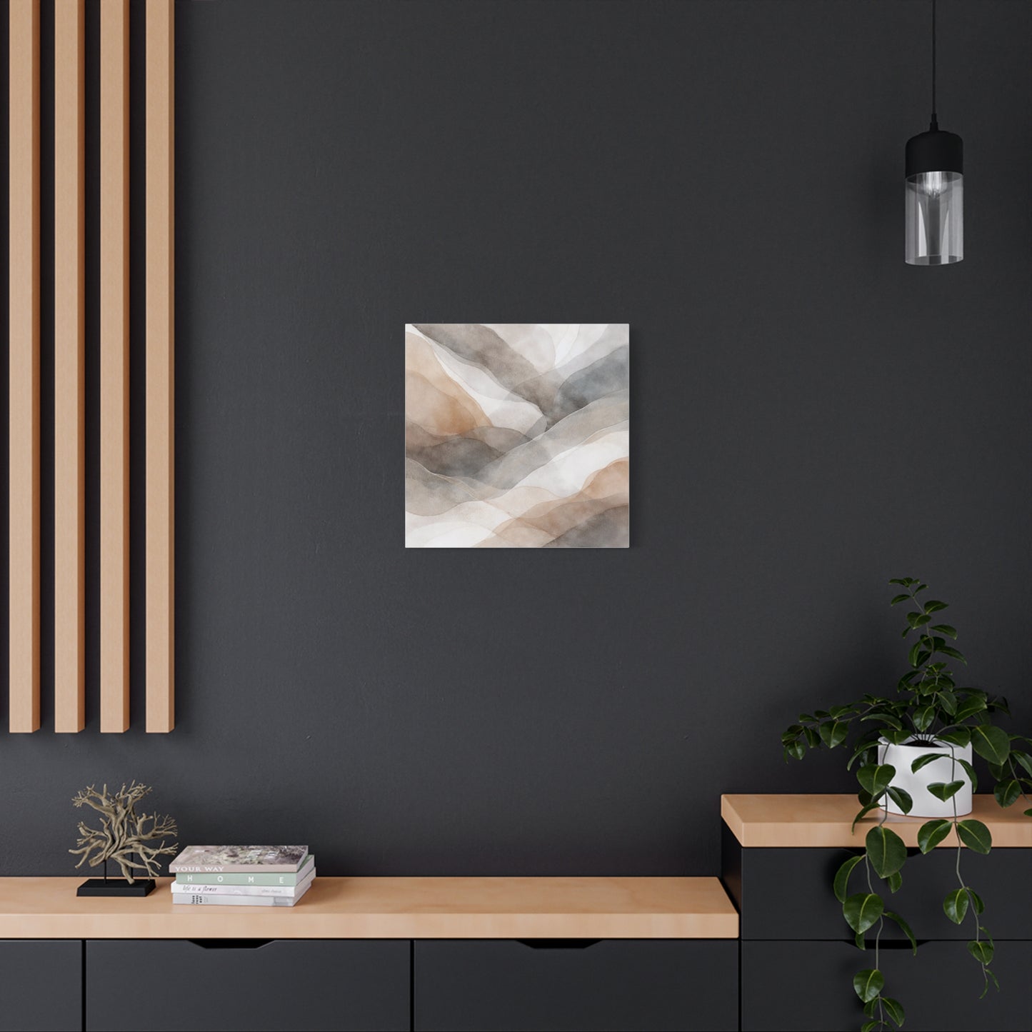 Neutral Abstract Watercolor Waves Canvas