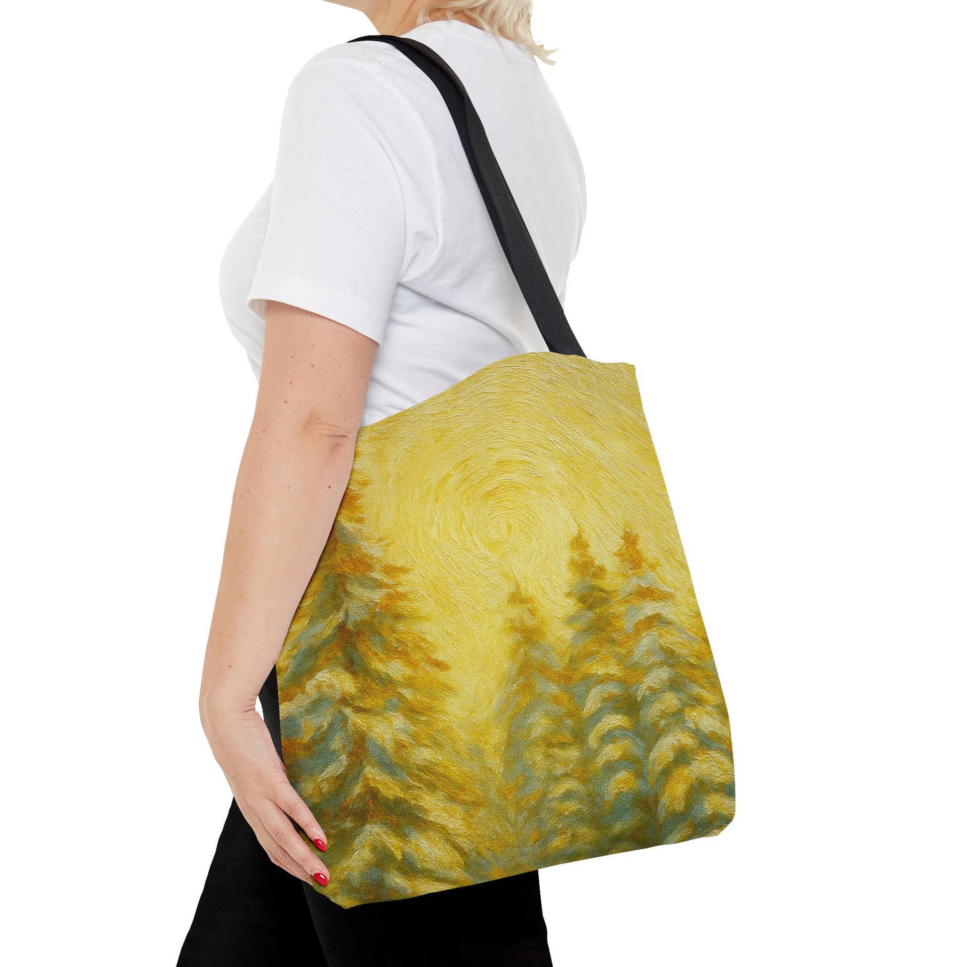Eco-friendly canvas tote bag with artistic abstract design, durable beach bag from Printify showing colorful pattern and sturdy handles.