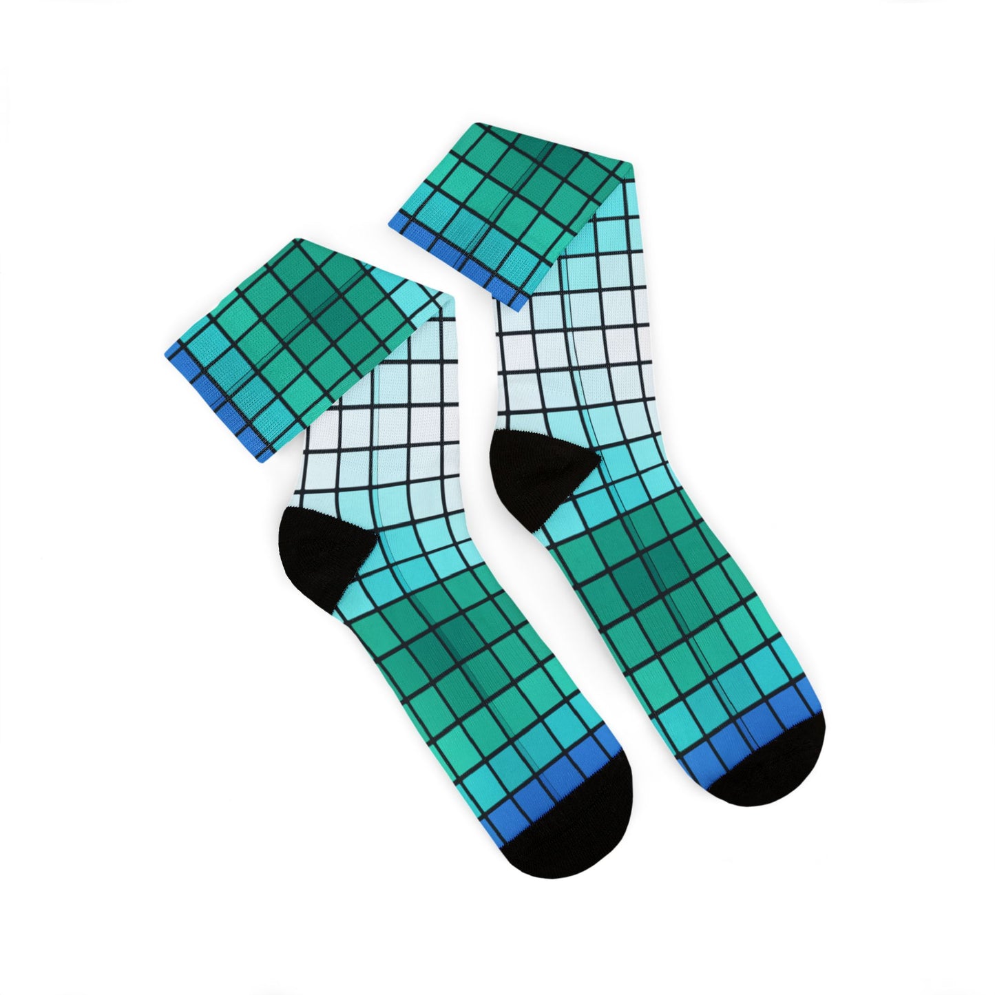 Teal Gradient Grid Socks | Sublimation Patterned Socks