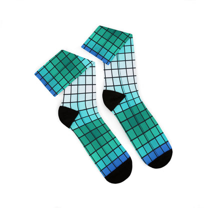 Teal Gradient Grid Socks | Sublimation Patterned Socks