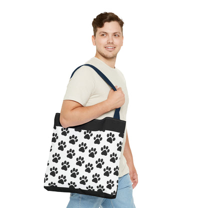Eco-friendly paw print tote bag by Printify, featuring a stylish design perfect for dog and cat lovers to carry daily essentials.