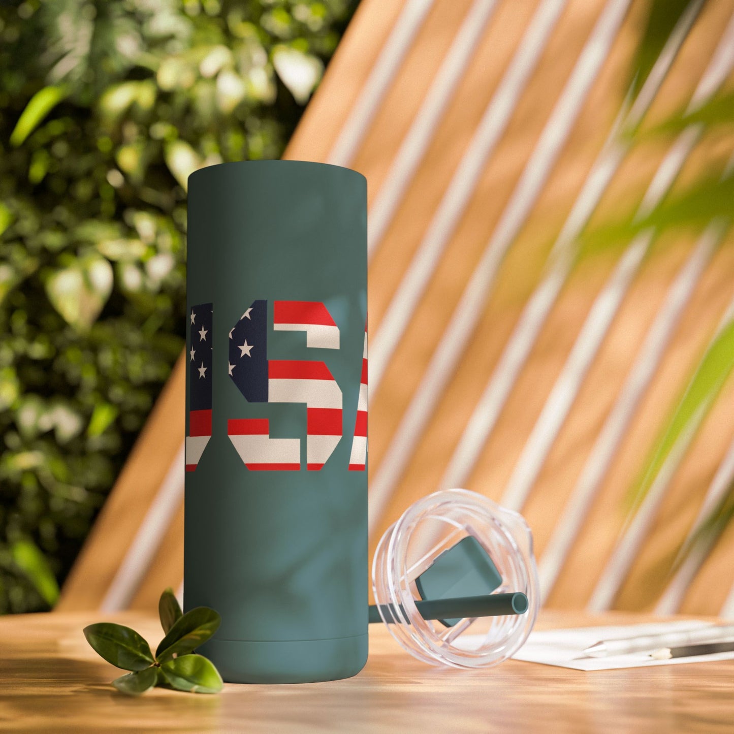 USA Flag Tumbler - 20oz Skinny Matte Drinkware, Travel Mug, Patriotic Gift, Fourth of July, Summer BBQ, Camping, Outdoor - TRV