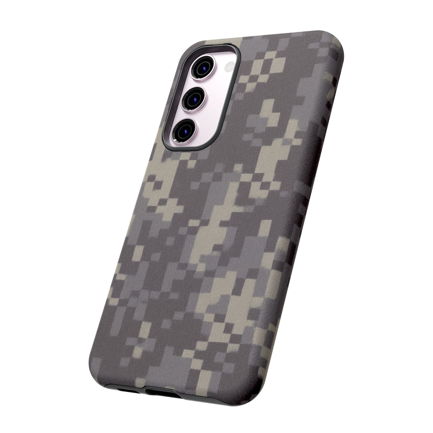 Digital camouflage tough phone case by Printify, rugged protective cover for smartphones with a military-inspired camo design.