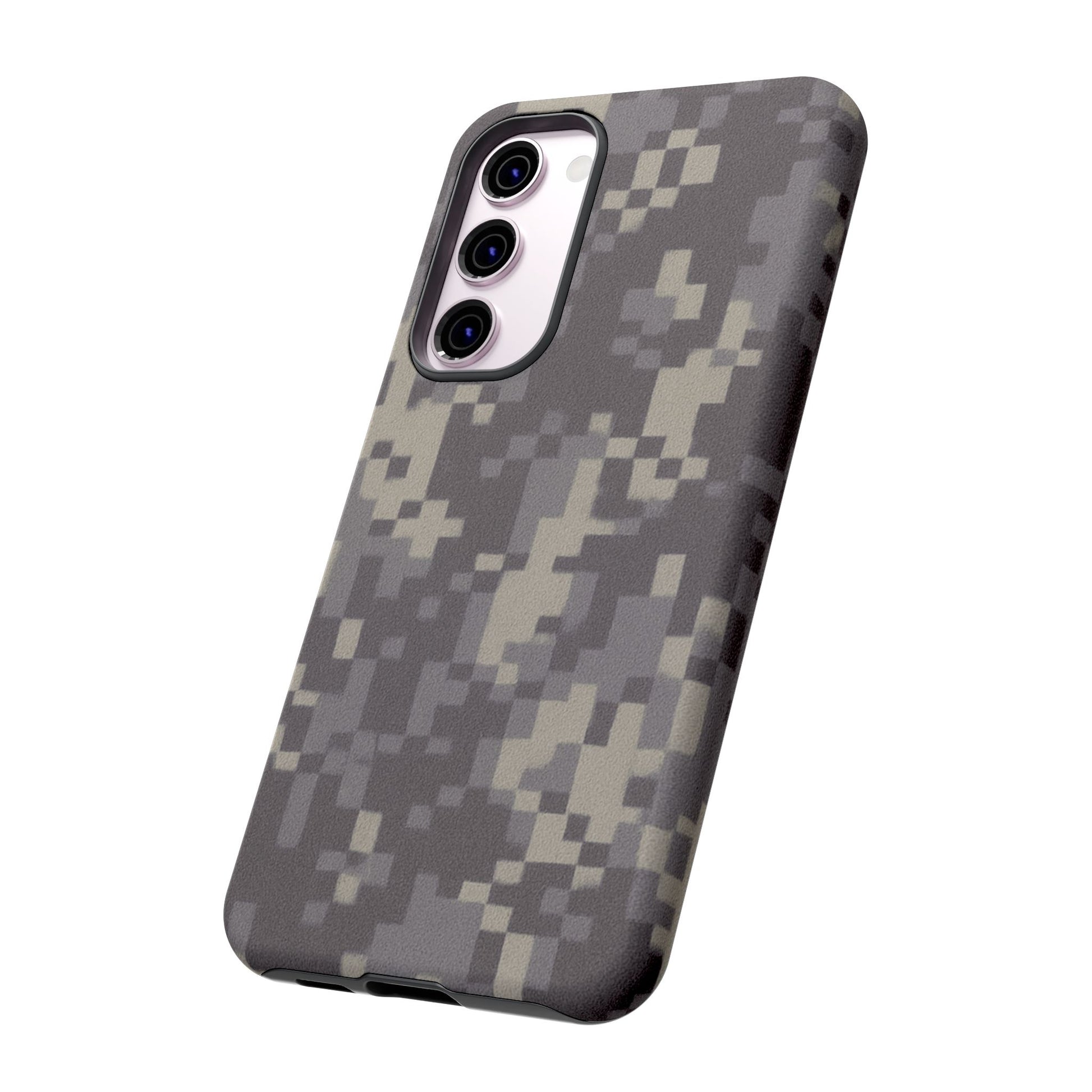 Digital camouflage tough phone case by Printify, rugged protective cover for smartphones with a military-inspired camo design.