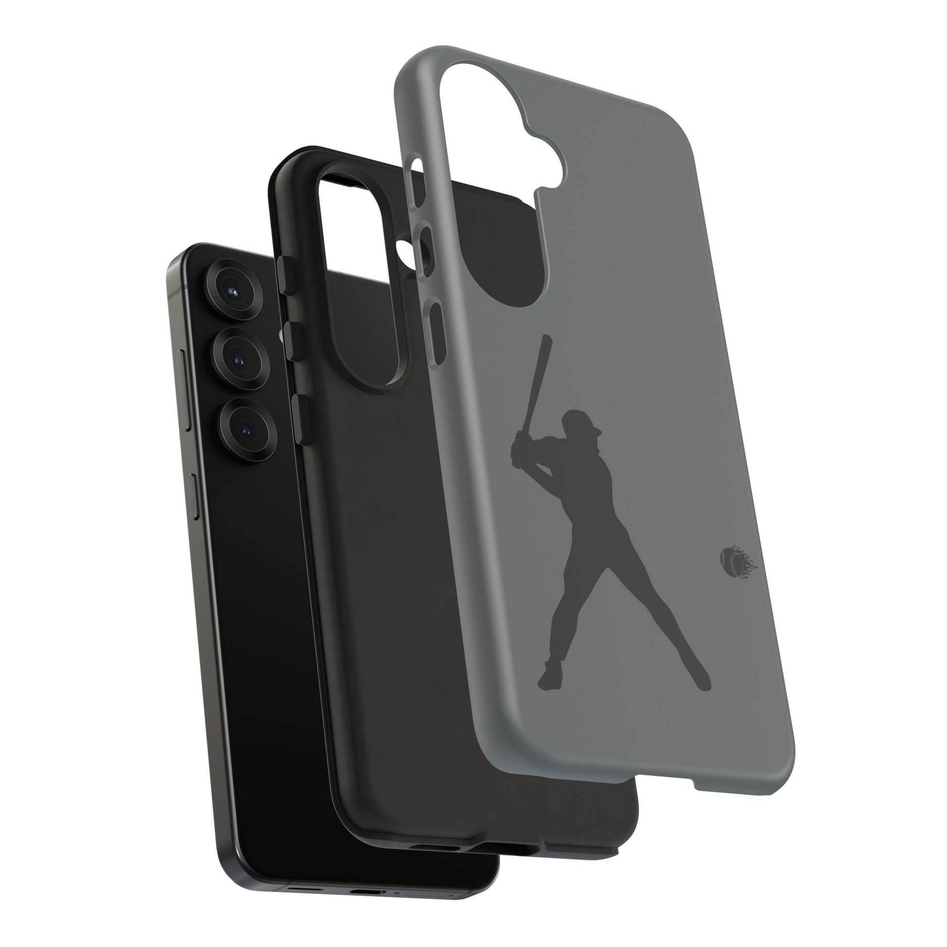 Black iPhone case with a baseball player silhouette design, offering sporty protection for your phone.