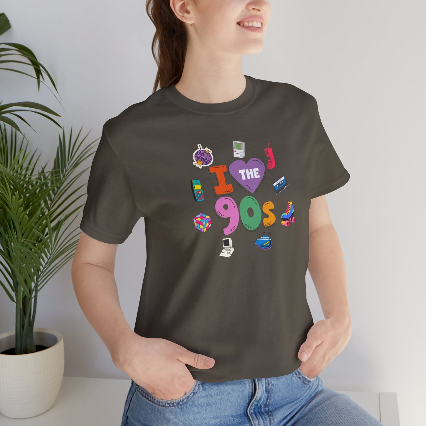 I  Love the 90's Short Sleeve Tee - Retro Graphic Tee, Vintage Style Shirt, Perfect for Casual Outings, 90s Nostalgia Apparel