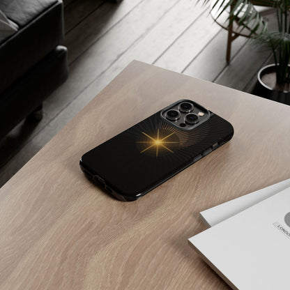 Tough Cases - Radiant Star Phone Case, Protective Black Shockproof Cover with Golden Light Design