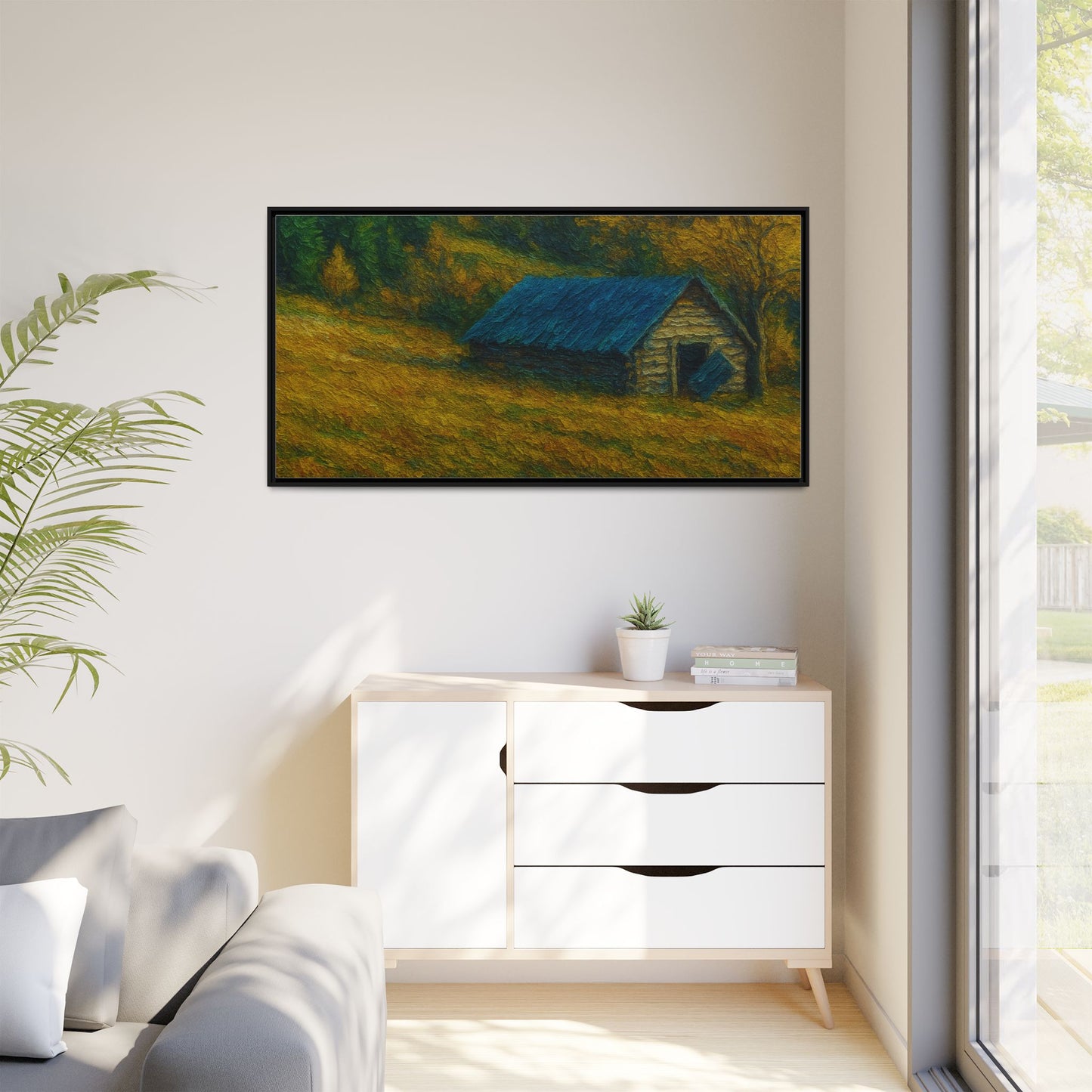 Framed Matte Canvas Print, Rustic Artwork, Farmhouse Decor, Nature Wall Art, Gift for Home, Autumn Decor, Landscape Painting