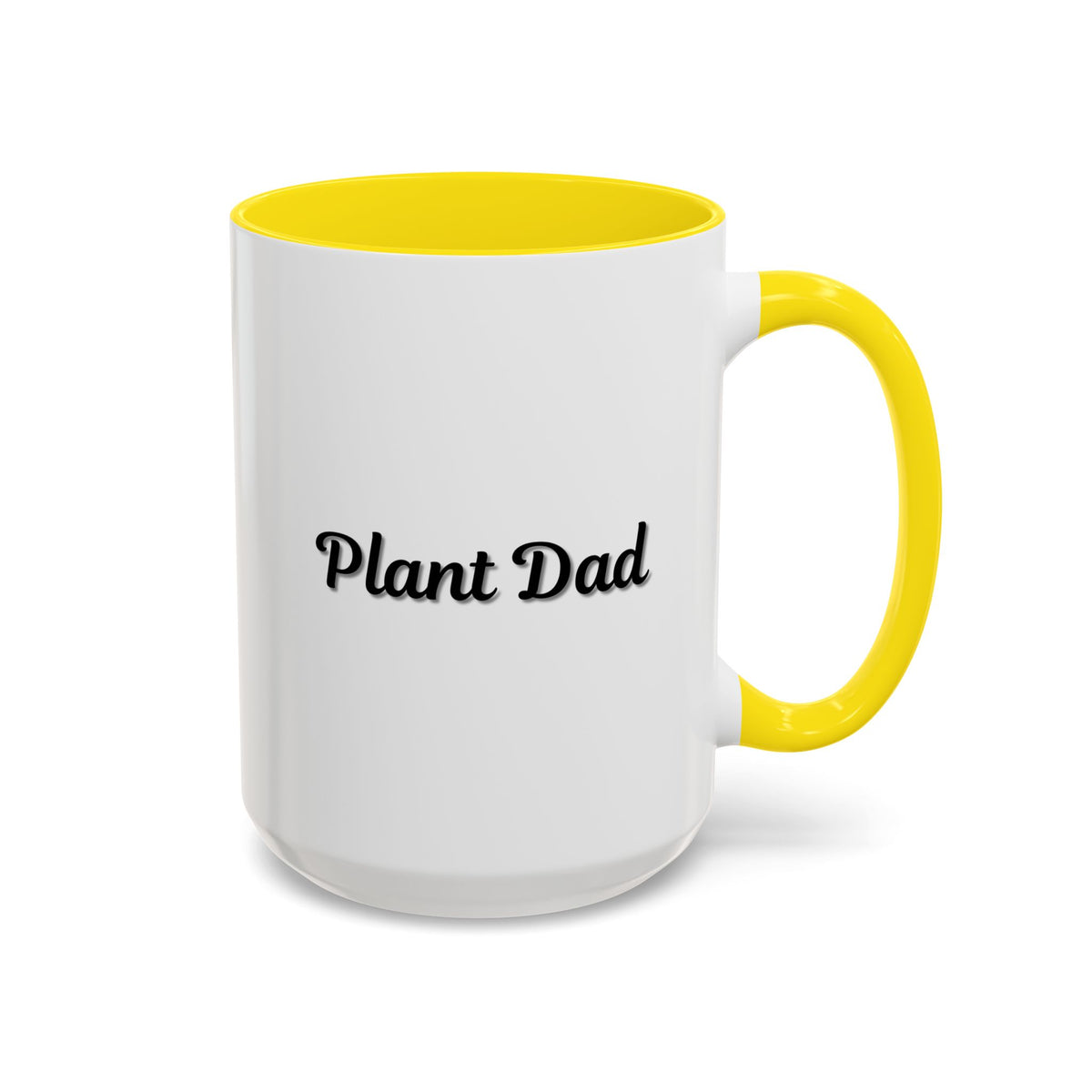 Black-handle Plant Dad coffee mug with plant-themed design, ideal for plant lovers, available in 11oz and 15oz sizes.